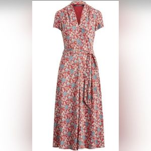 NWT Ralph Lauren Silky Amit Floral Print Midi Dress size XL Red